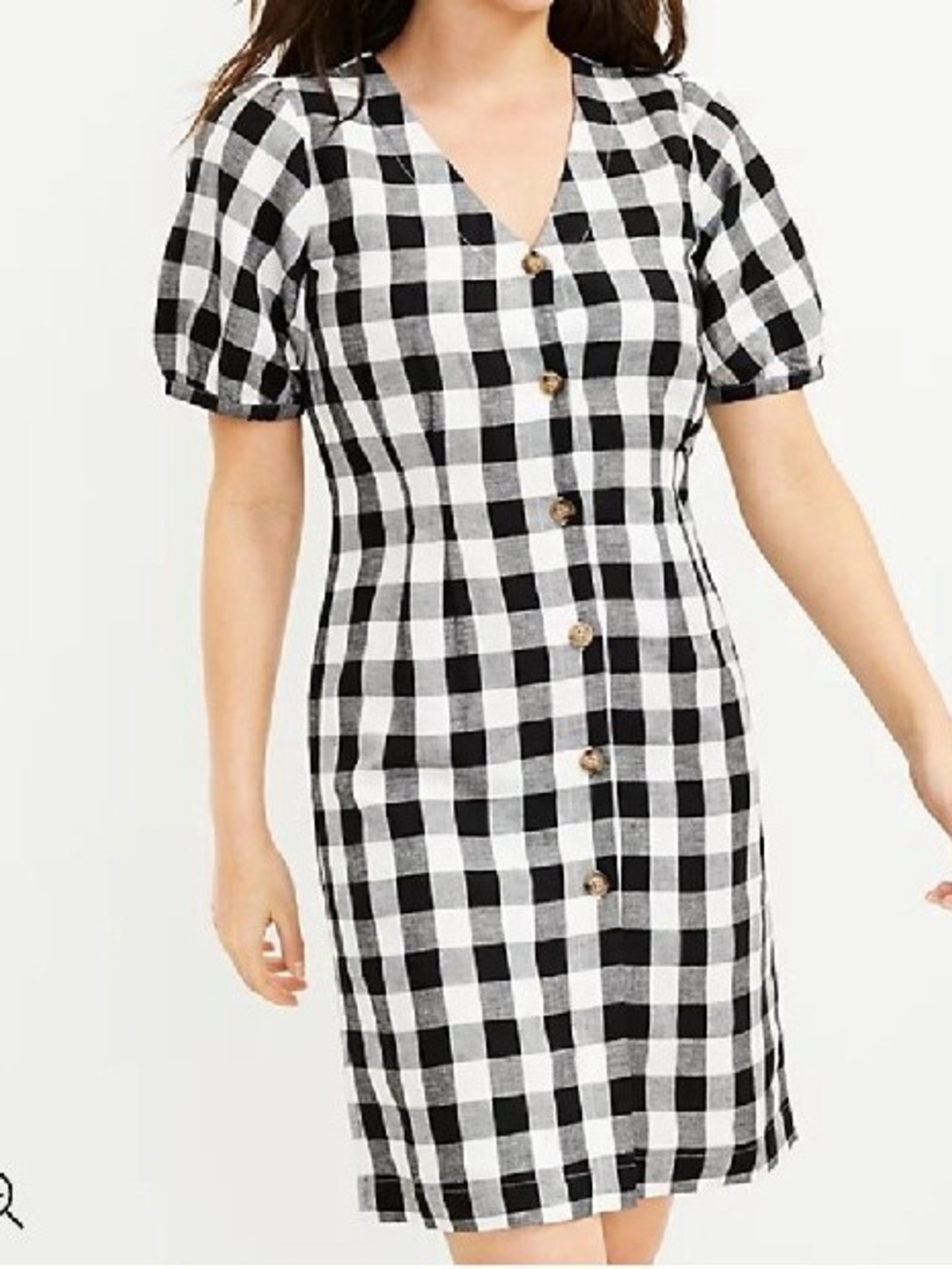 LOFT Black & White Gingham Button-Down Mini Dress